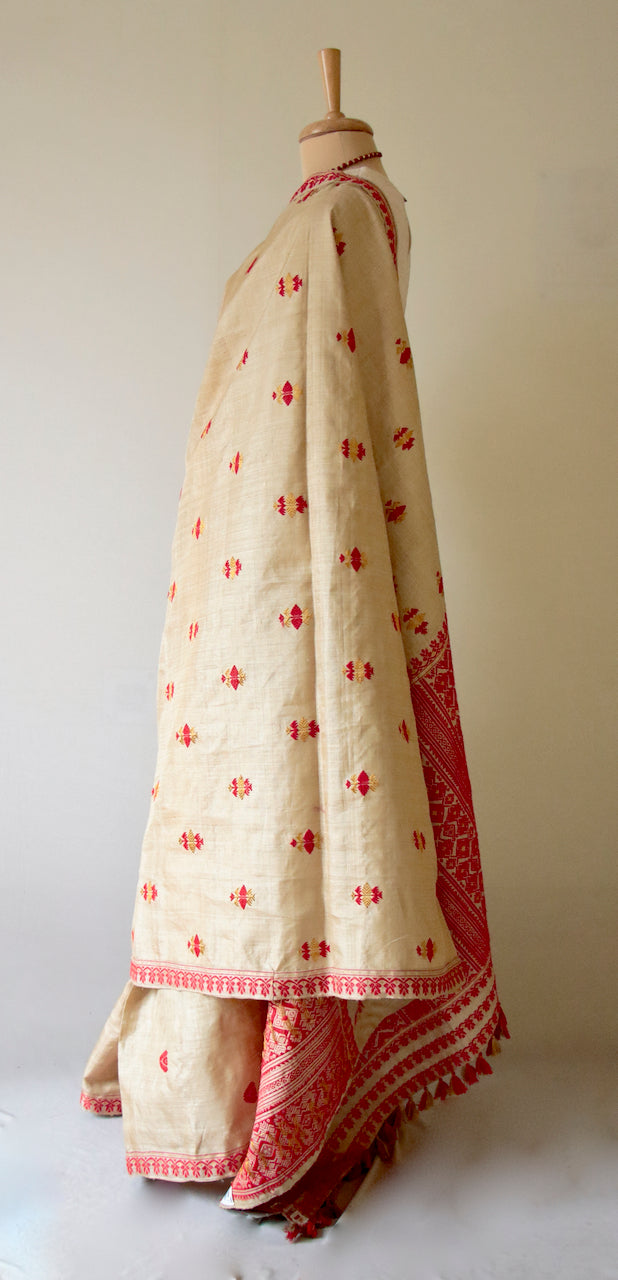 Handloom Classic Traditional Design Muga Silk Saree from Assam - Made To Order