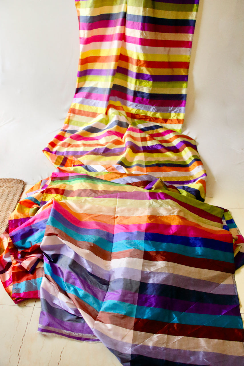 Multi Coloured Hundred Percent Mulberry Silk Fabric by the Meter