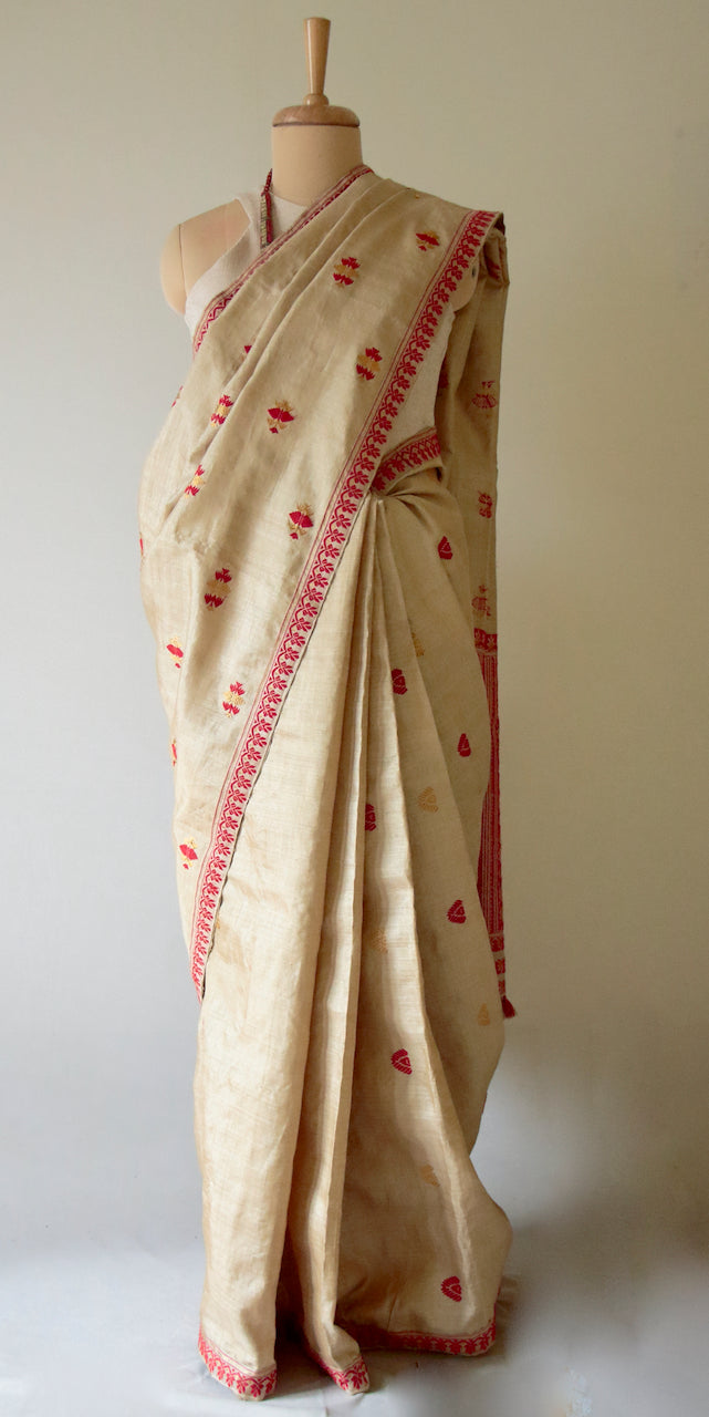 Handloom Classic Traditional Design Muga Silk Saree from Assam - Made To Order
