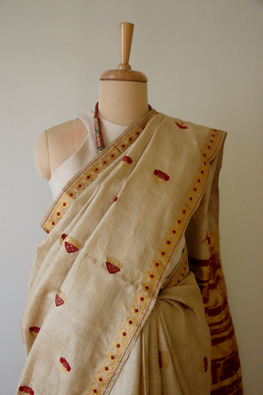Handloom Traditional Design Muga Silk Saree from Assam - Made to Order