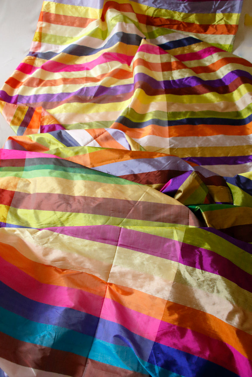 Multi Coloured Hundred Percent Mulberry Silk Fabric by the Meter
