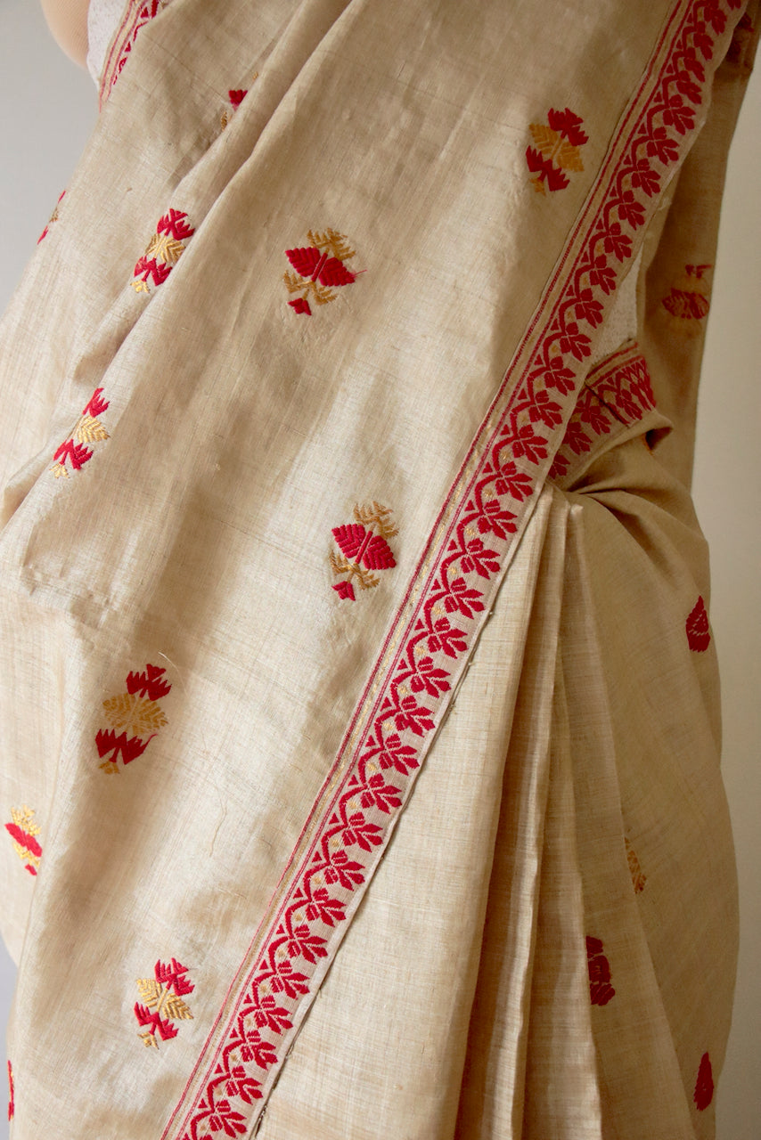 Handloom Classic Traditional Design Muga Silk Saree from Assam - Made To Order