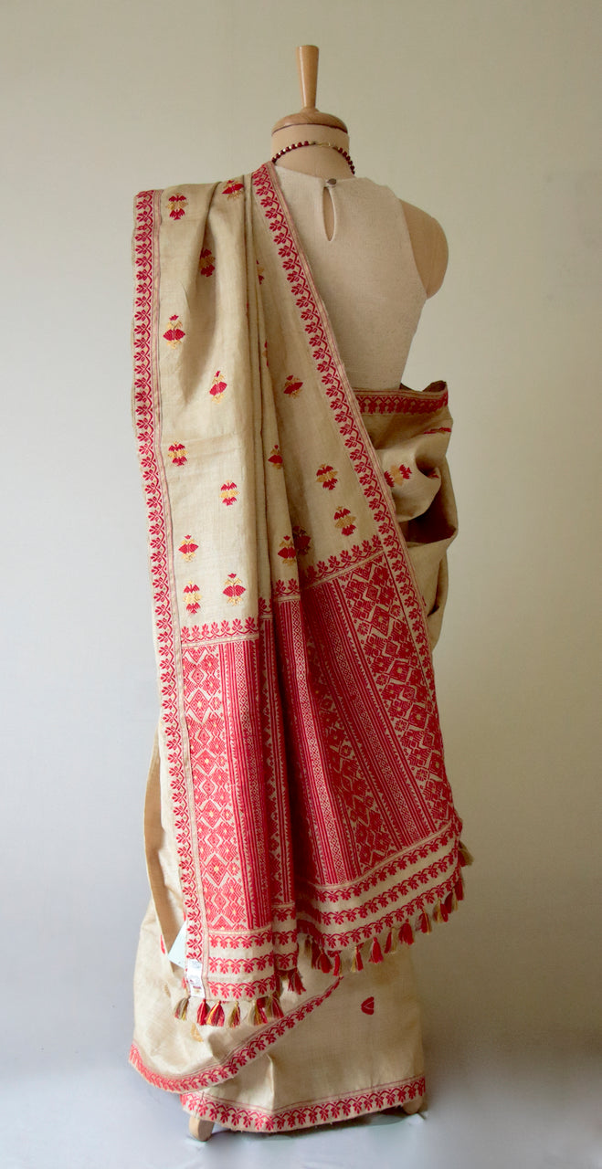 Handloom Classic Traditional Design Muga Silk Saree from Assam - Made To Order