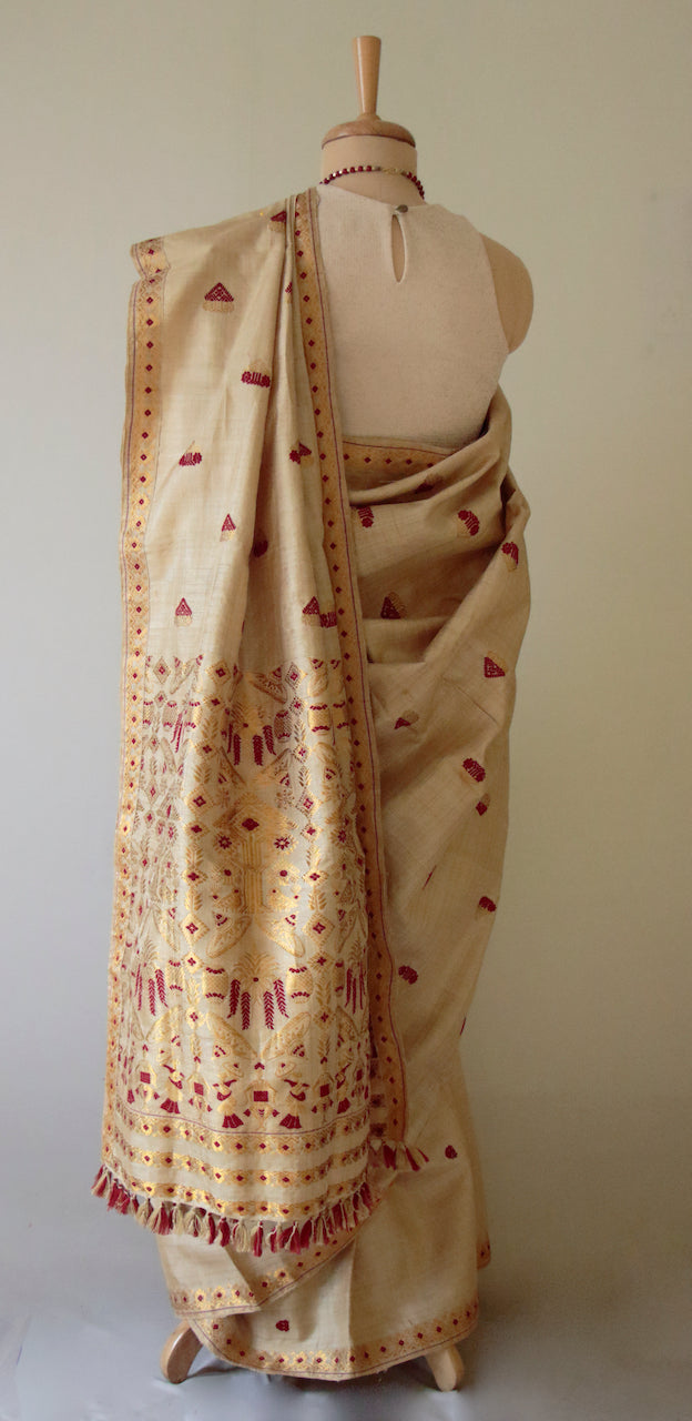 Handloom Traditional Design Muga Silk Saree from Assam - Made to Order