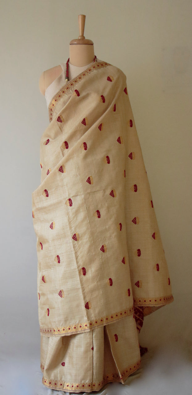 Handloom Traditional Design Muga Silk Saree from Assam - Made to Order