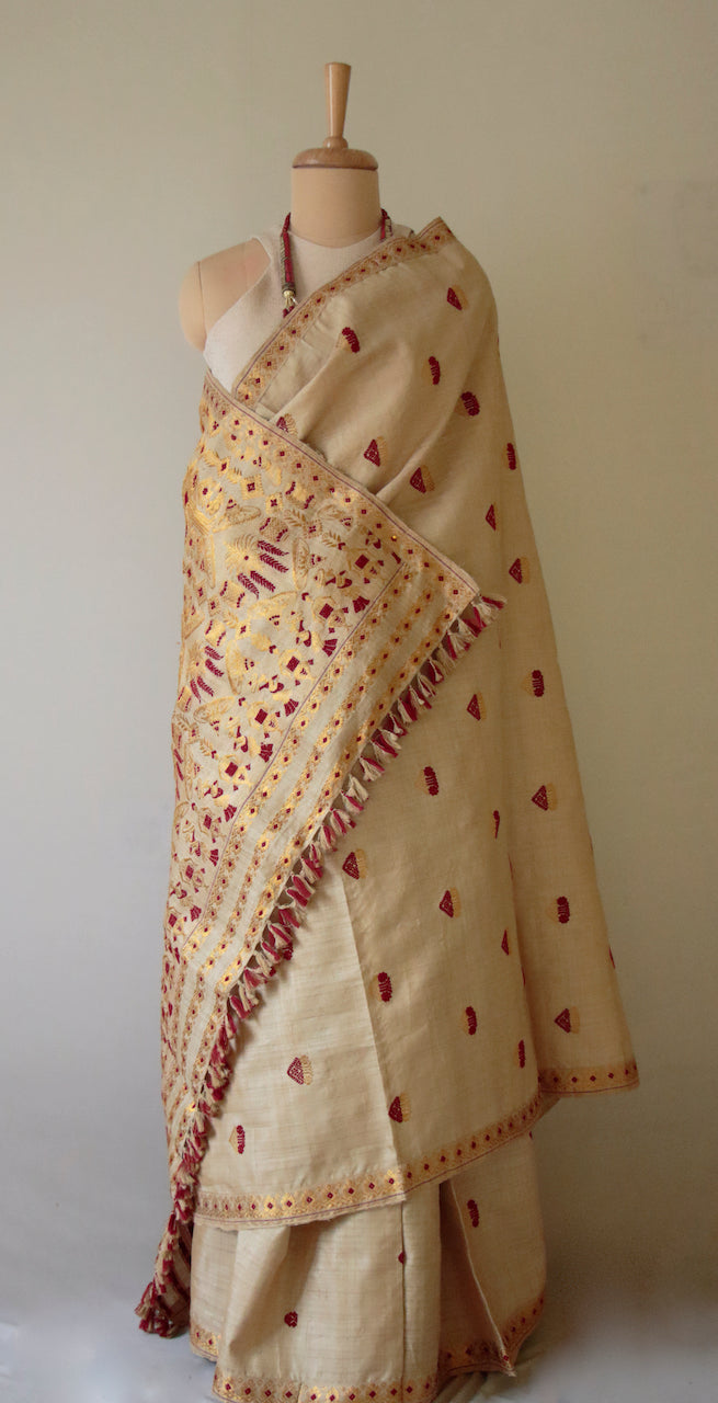 Handloom Traditional Design Muga Silk Saree from Assam - Made to Order