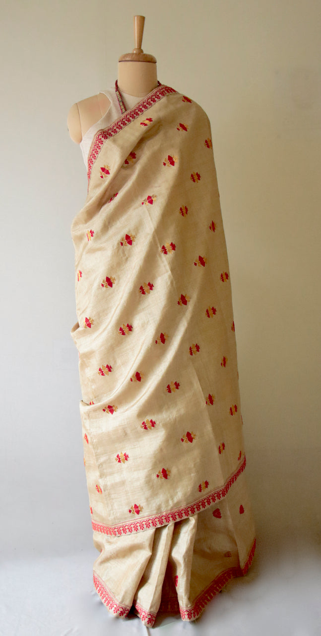 Handloom Classic Traditional Design Muga Silk Saree from Assam - Made To Order