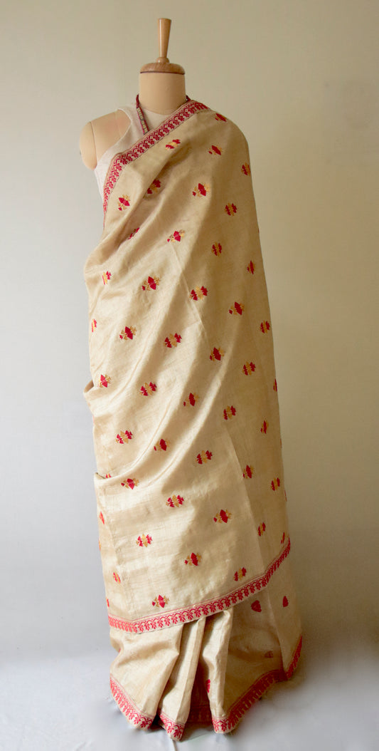 Handloom Classic Traditional Design Muga Silk Saree from Assam - Made To Order