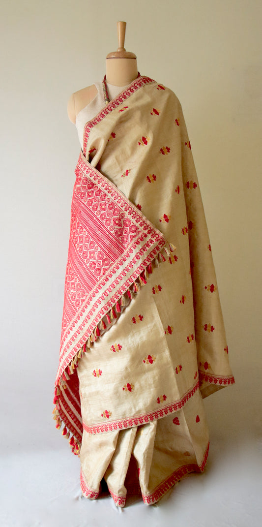 Handloom Classic Traditional Design Muga Silk Saree from Assam - Made To Order