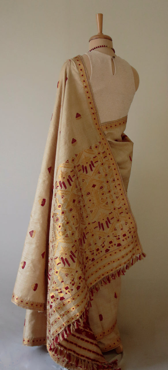 Handloom Traditional Design Muga Silk Saree from Assam - Made to Order