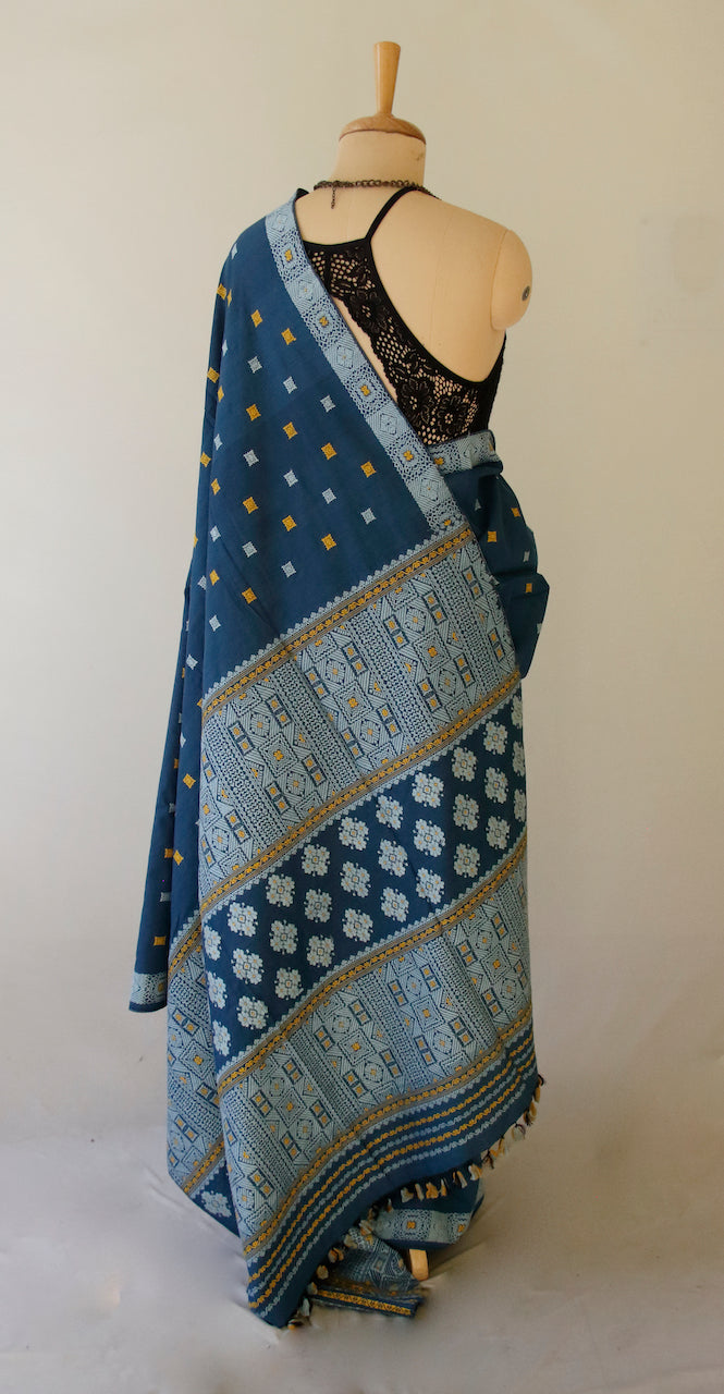 Natural Indigo Dyed Handloom Silk Saree from Assam