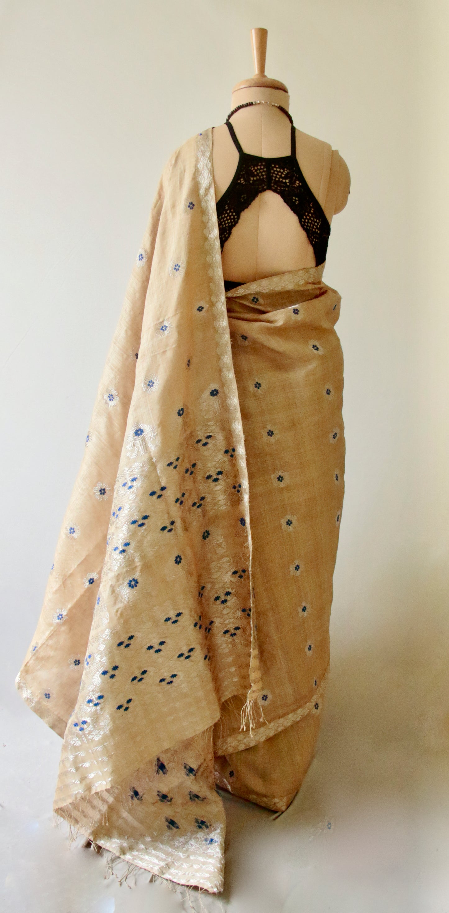 Muga Silk Saree with Silver Zari motifs  from Assam