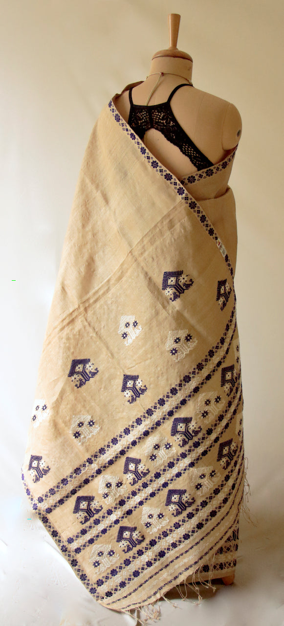 Muga Silk Mekhla Chador Set in Classic design from Assam