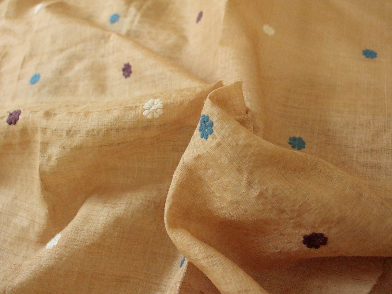 Authentic  Muga Silk Mekhla Chador Set with Natural Dyed Eri Silk Motifs from Assam
