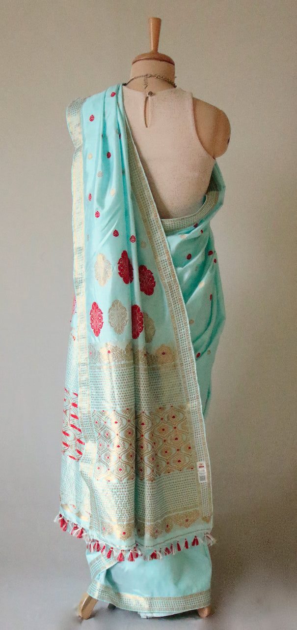 Soft Blue Colour Handloom Mulberry Silk Saree from Assam