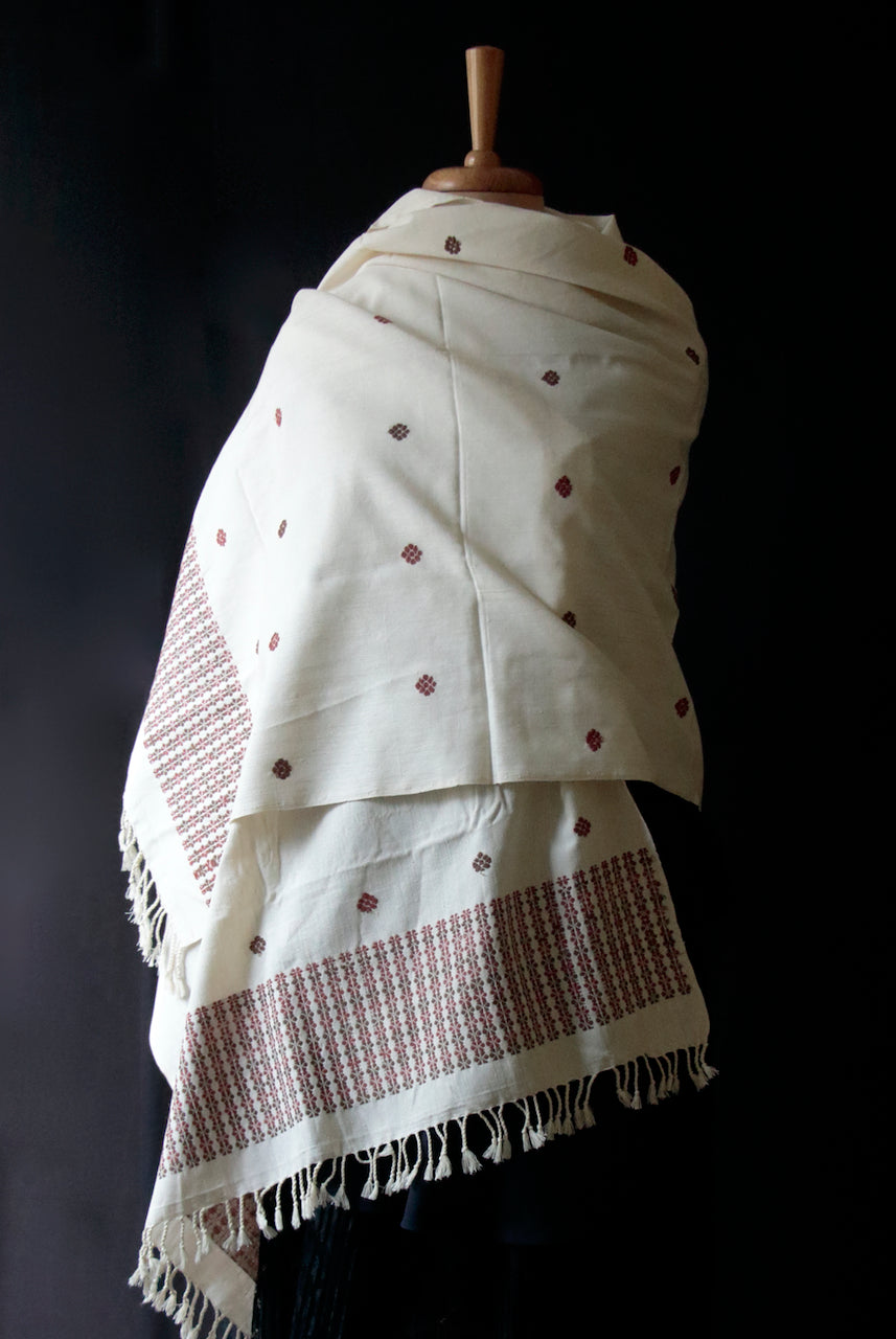 Off White Hand woven Cotton by Eri Silk Dupatta / Shawl