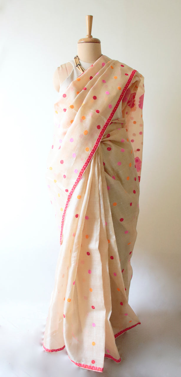 Tassar Silk by Mulberry silk Saree with colourful traditional motifs from Assam