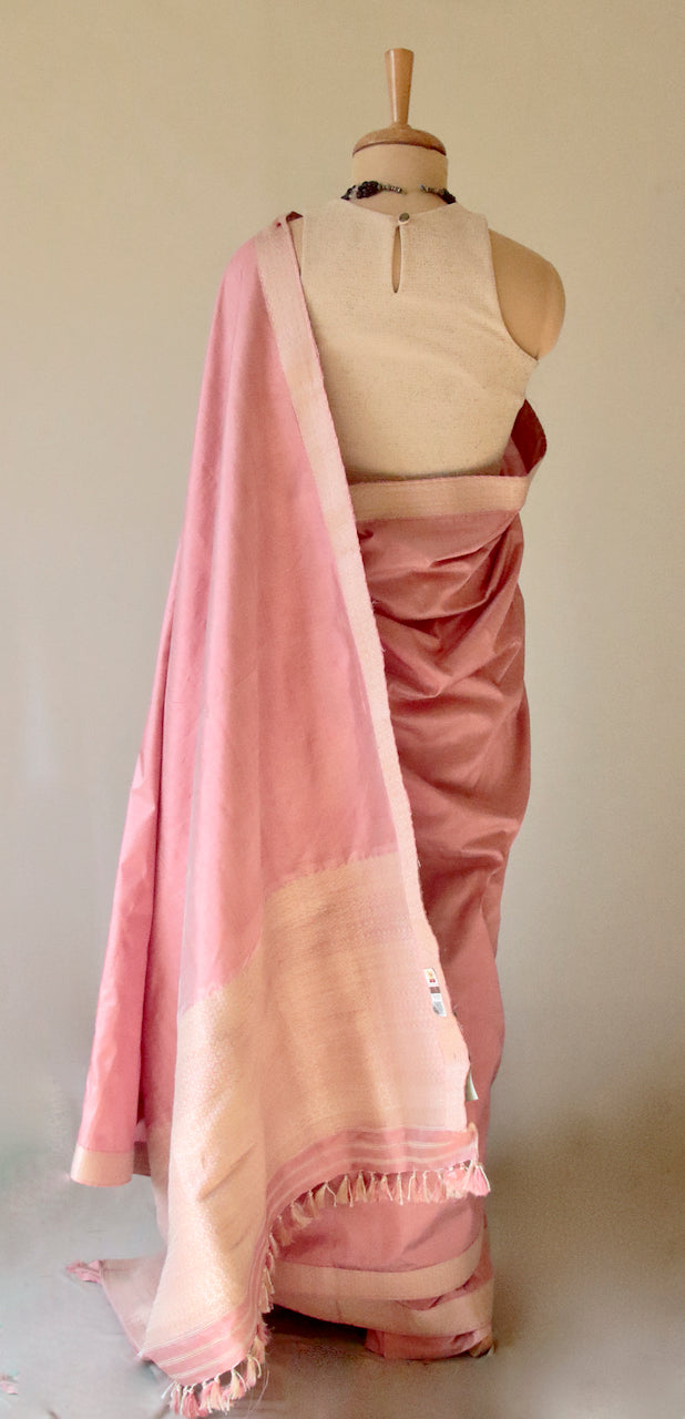 Soft Peach Colour Handloom Mulberry Silk Saree from Assam