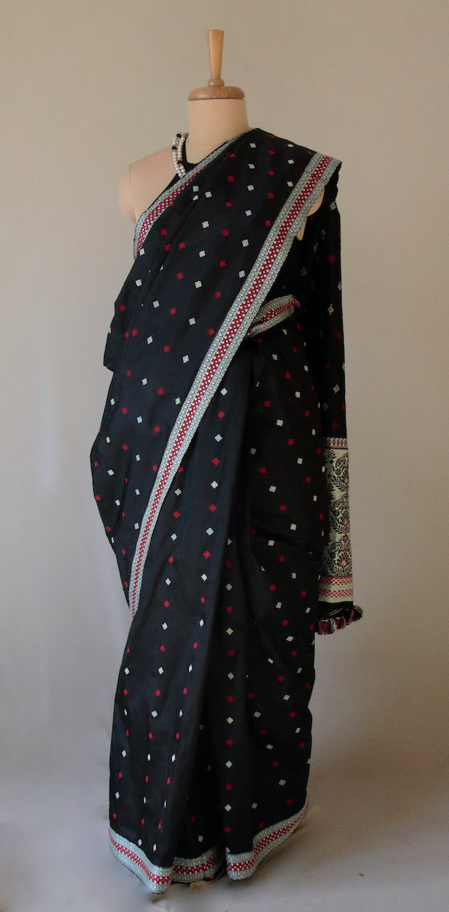 Black Mulberry Silk Handloom Saree from Assam