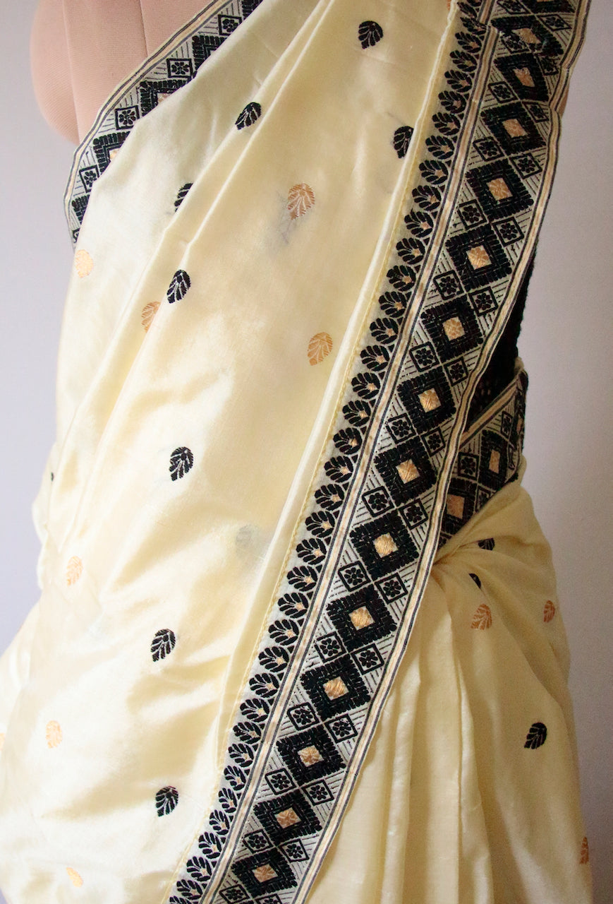 Soft Lemon Colour Handloom Mulberry Silk Saree from Assam