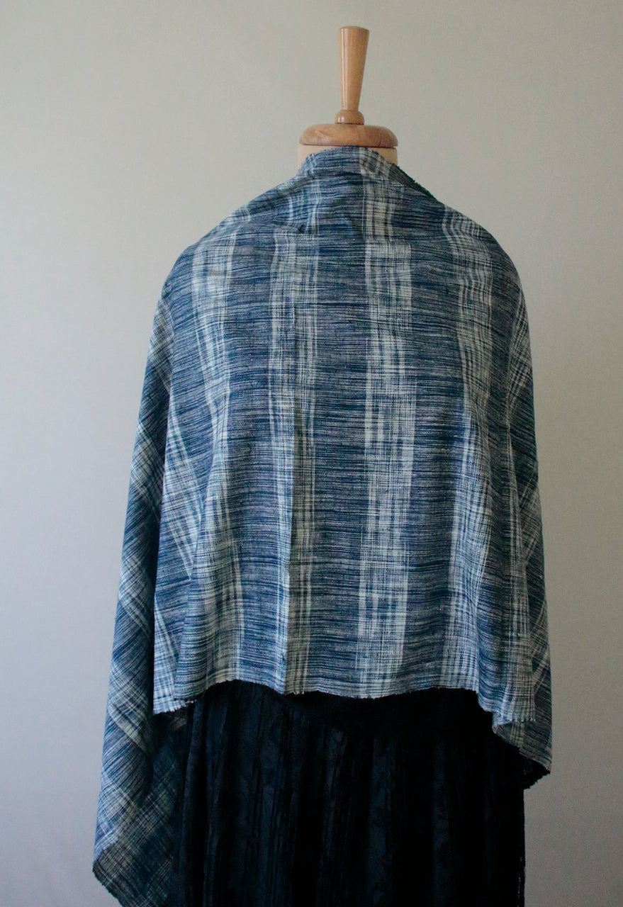Blurred Stripe Effect  Indigo Natural Dyed Check and Stripe Handloom  Eri Silk Stoles / Scarfs  from Assam