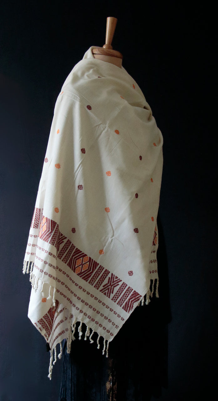 Off White Hand woven Cotton by Eri Silk Dupatta / Shawl