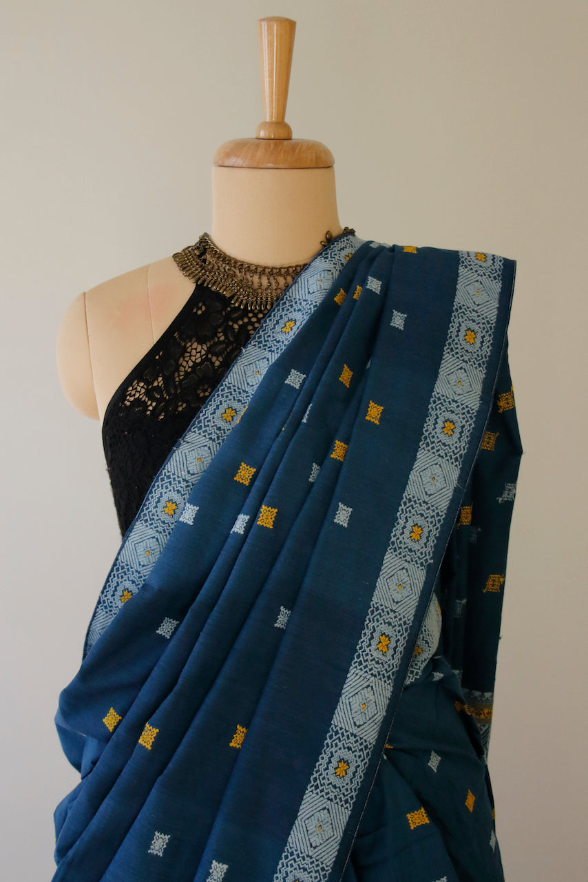 Natural Indigo Dyed Handloom Silk Saree from Assam