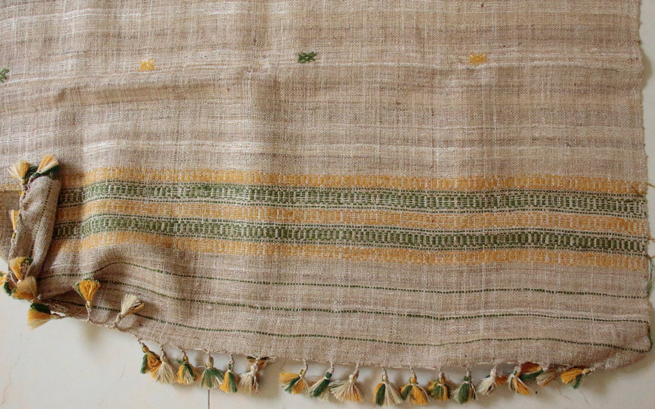 Handwoven Muga Ghicha Silk Shawl with Eri Silk Motifs from Assam