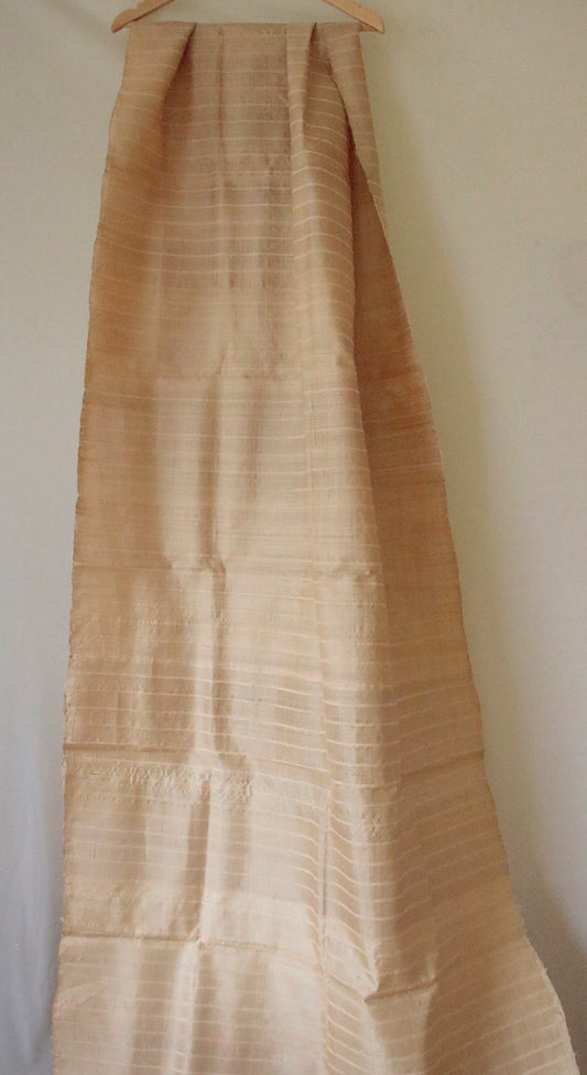 Hundred Percent Muga Silk Fabric with Eri Silk Stripe -  35" Width