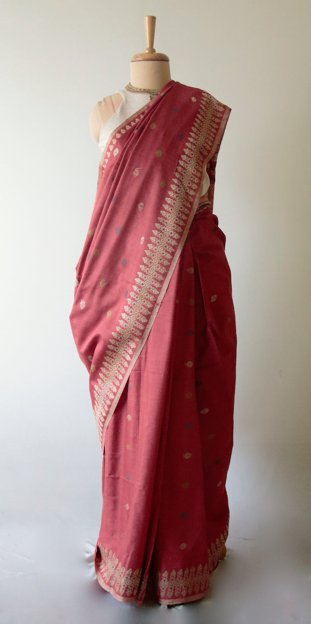 Maroon Natural Dyed Handloom Eri Silk Saree from Assam