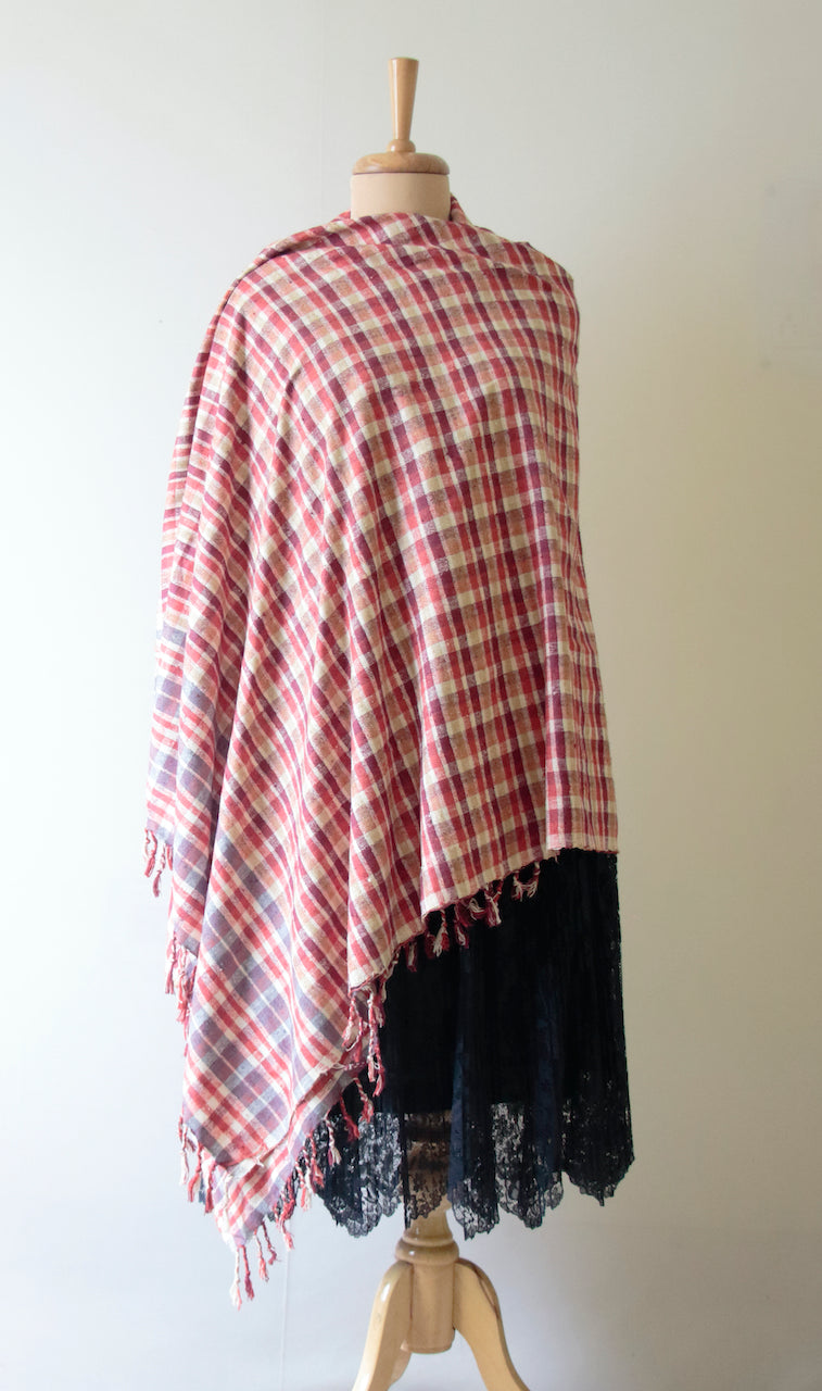 Handwoven hundred percent Eri Silk Shawl in Check Pattern from Assam , India