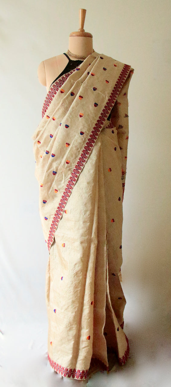 Assam Cotton Saree In Yellow - Indokuni