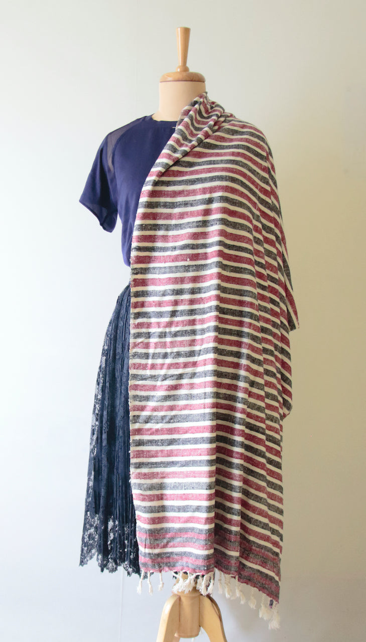 Handwoven hundred percent Stripe Eri Silk Shawl  from Assam , India