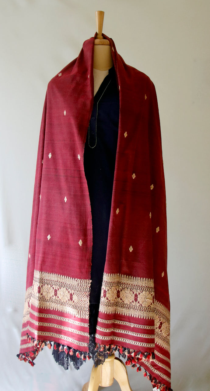 Maroon  Colour Handloom Eri Silk Shawl / Dupatta from Assam