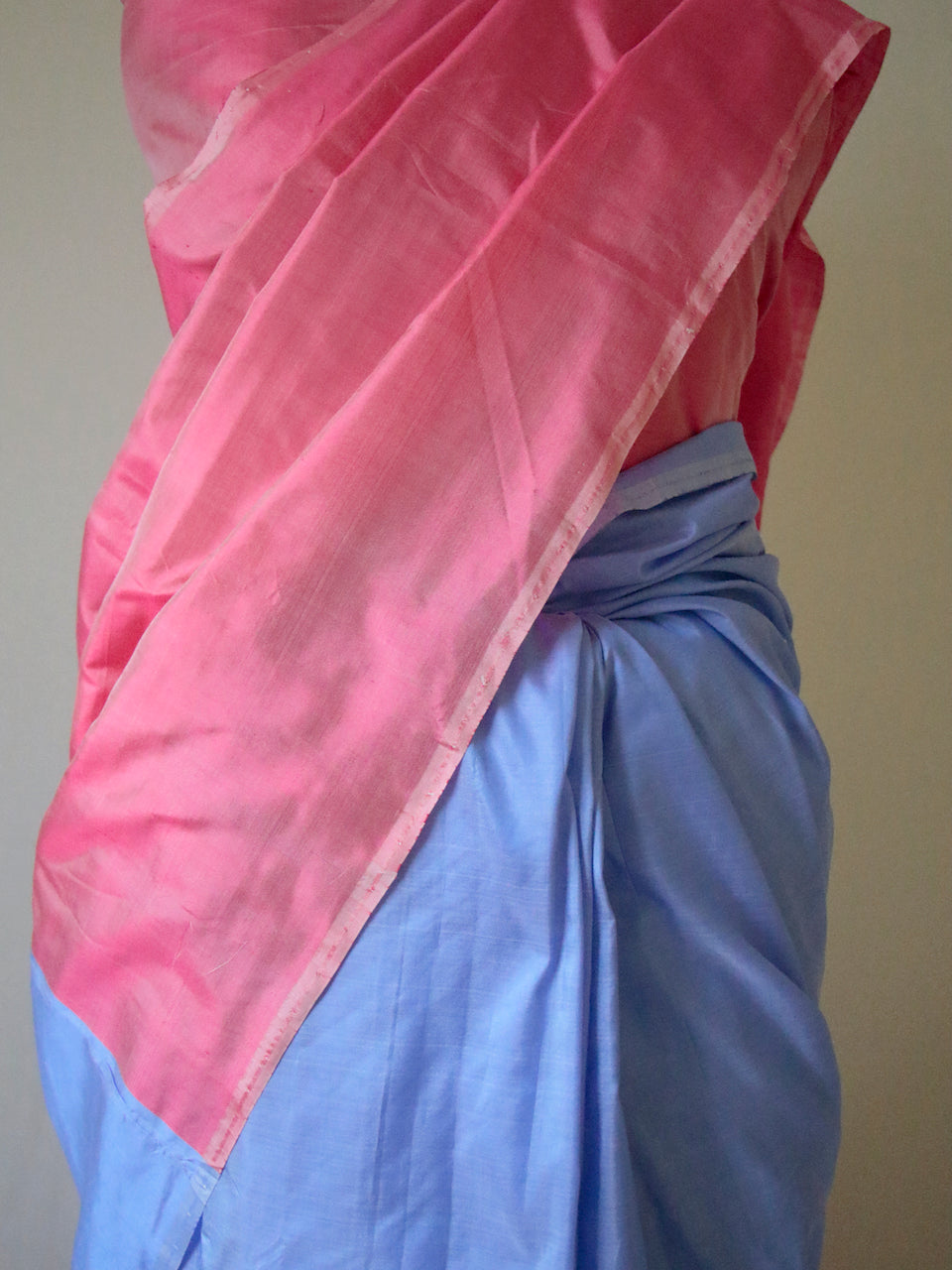 Pink and Blue Contemporary Style Handloom Mulberry Silk Saree from Assam