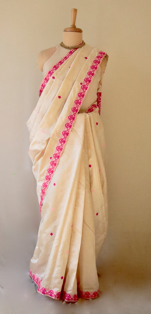 Light Golden Handloom Silk Saree from Assam