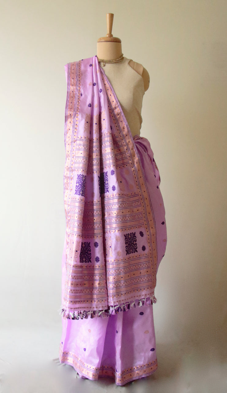 Purple  Handloom Mulberry Silk Saree from Assam