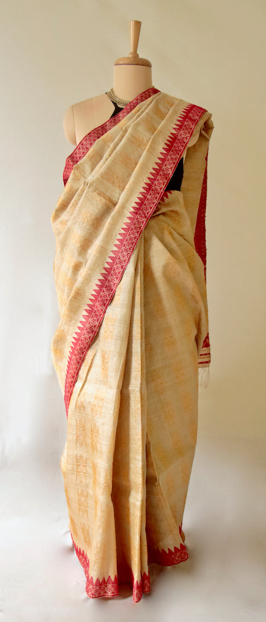 Gorgeous Authentic Muga Silk Sari with golden zari from Assam