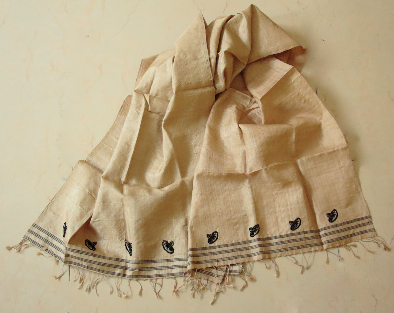 Golden Muga Silk Scarf / Stole with traditional motifs / handwoven from Assam