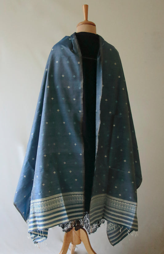 Indigo Natural Dyed Handwoven Silk Stole / Dupatta from Assam