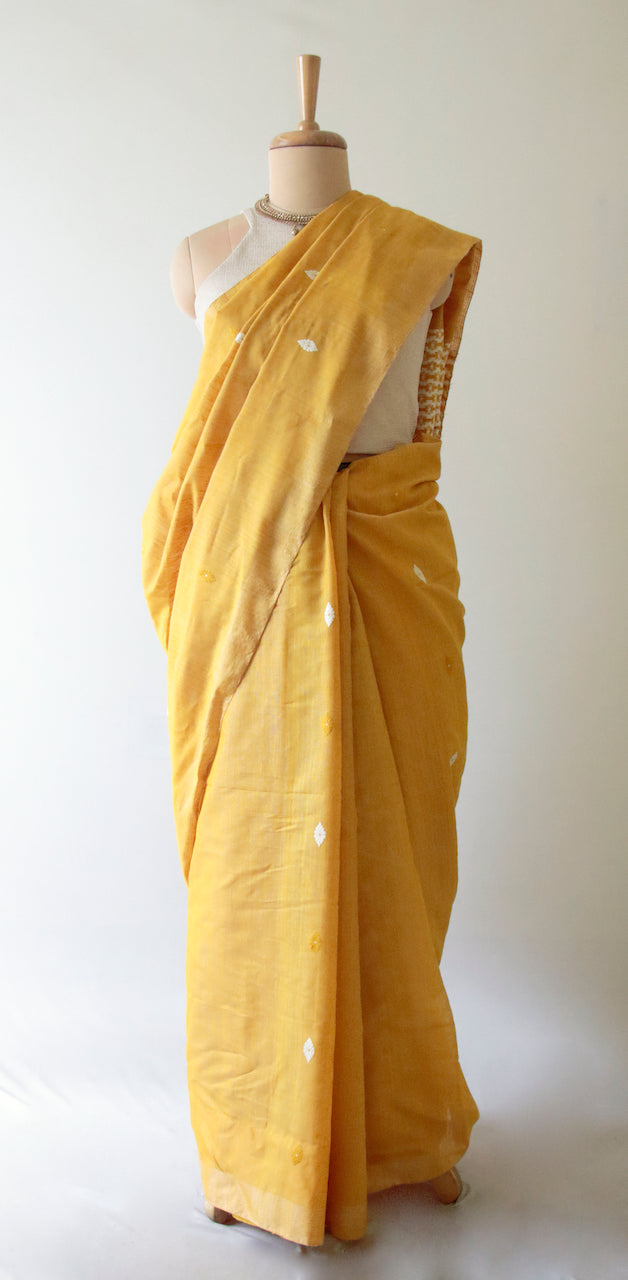 Natural Turmeric Dyed Handloom Eri Silk / Mulberry Silk Sari from Assam , India