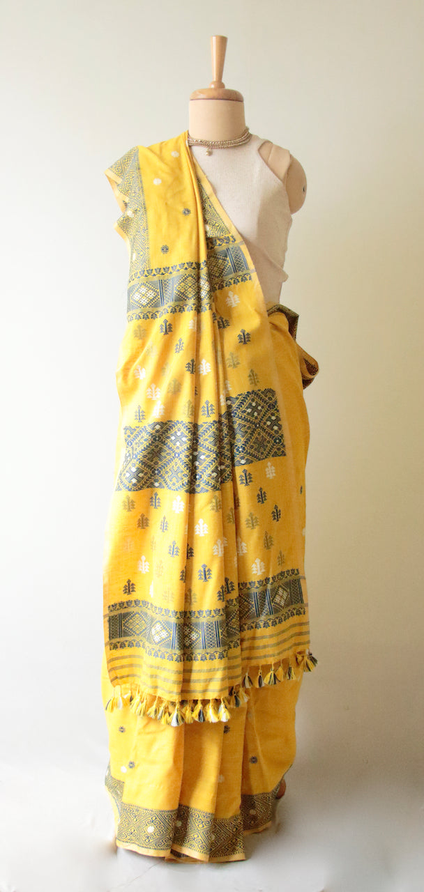 Mustard Yellow Natural Dyed Handloom Eri Silk Saree from Assam