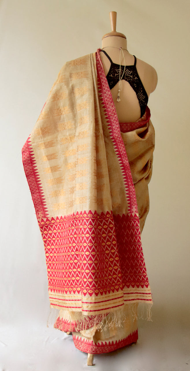 Gorgeous Authentic Muga Silk Sari with golden zari from Assam
