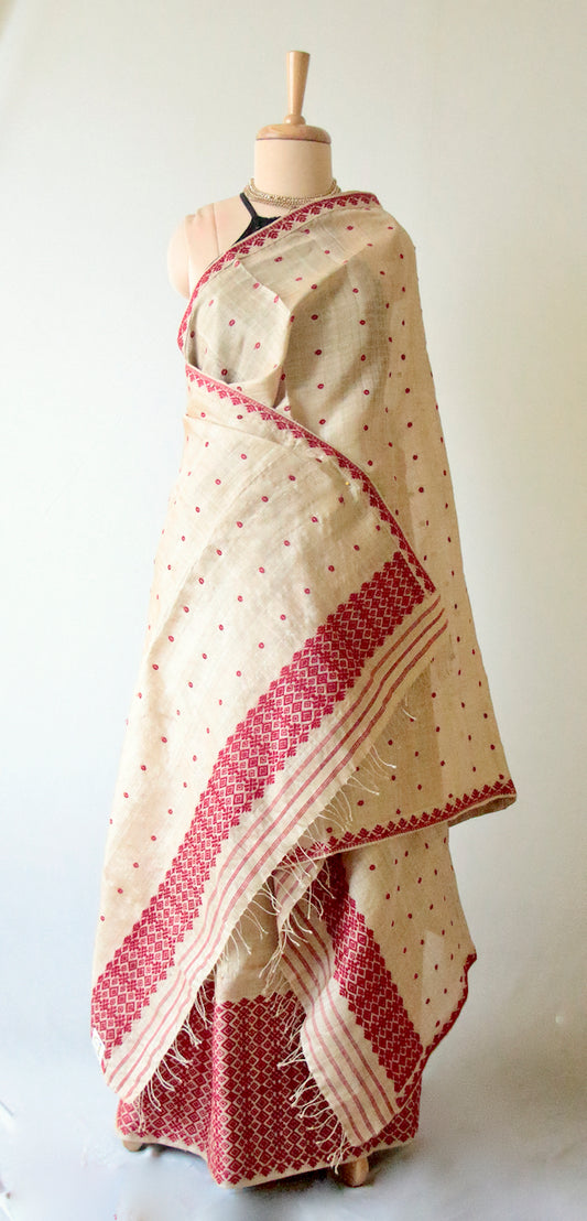 Golden Muga Silk Handloom Traditional  Mekhla Chador Set from Assam