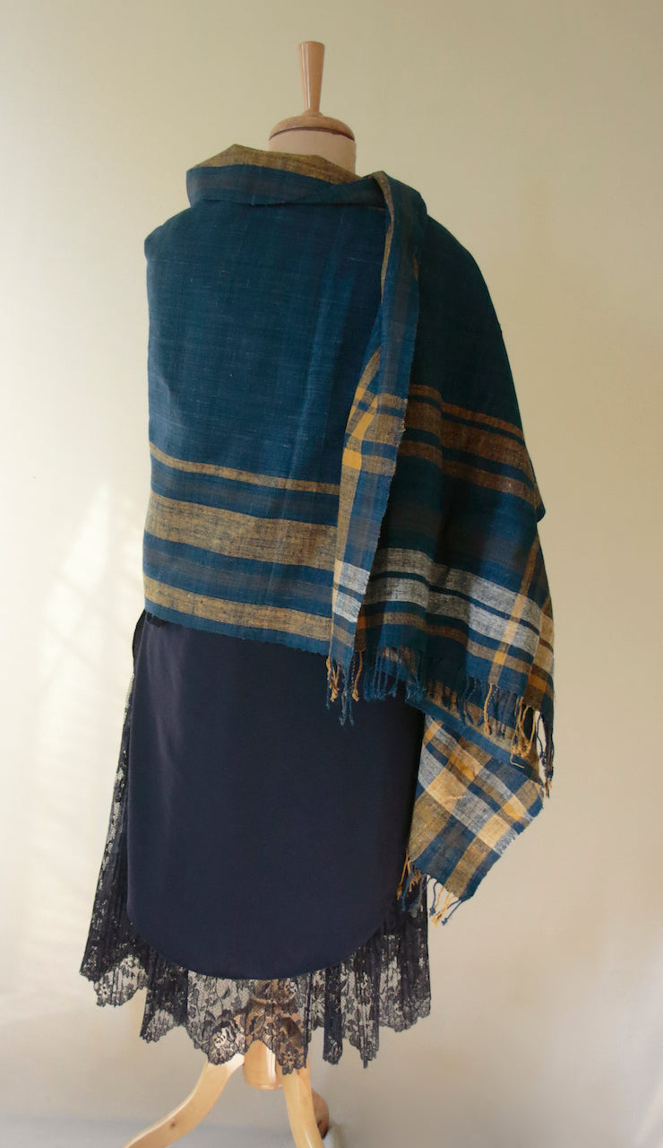 Indigo Natural Dyed Eri silk Handloom Shawl from Assam