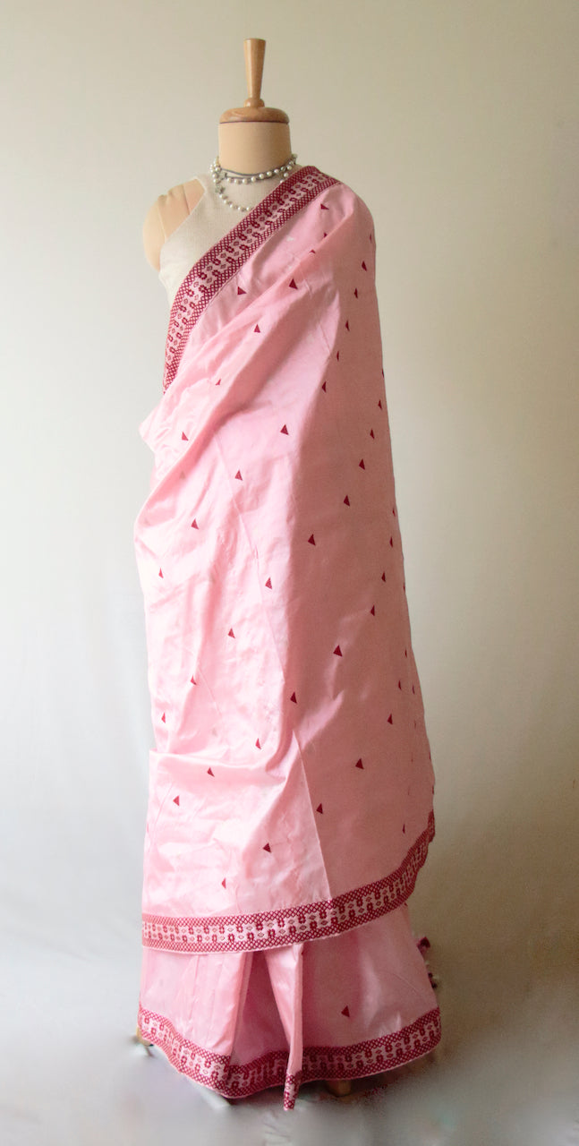 Rose Pink  Handloom Mulberry Silk Saree from Assam