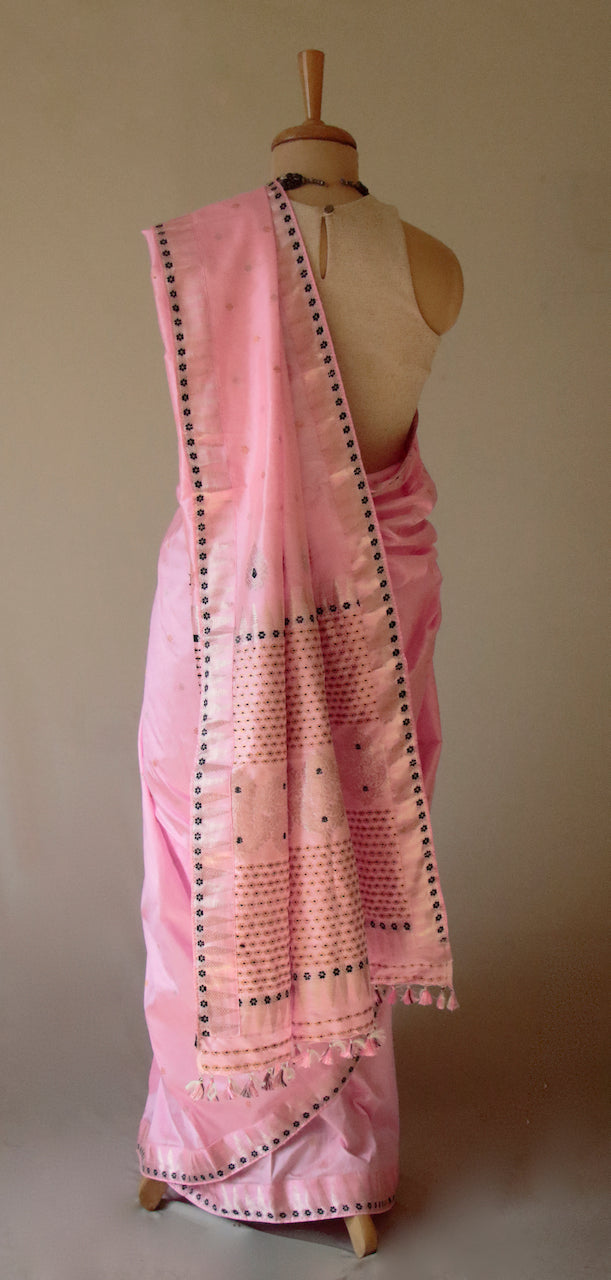 Soft Pink Colour Handloom Mulberry Silk Saree from Assam