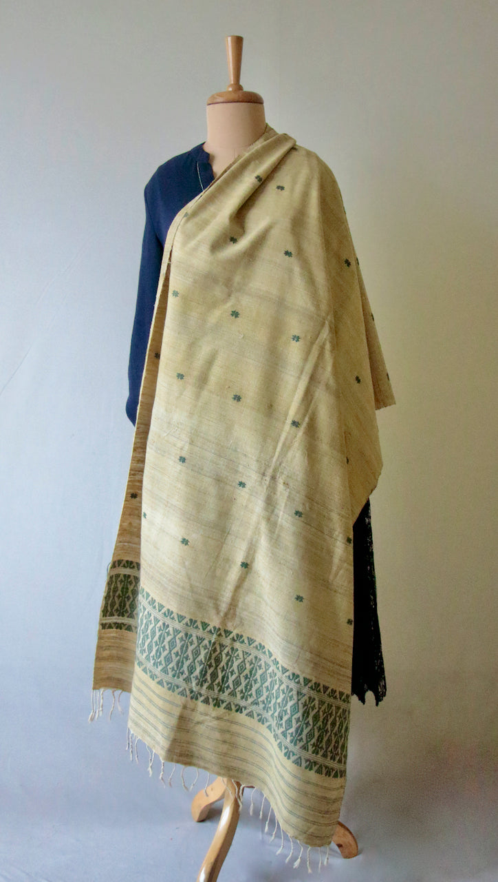Green Natural Dyed Eri silk Handloom Shawl from Assam