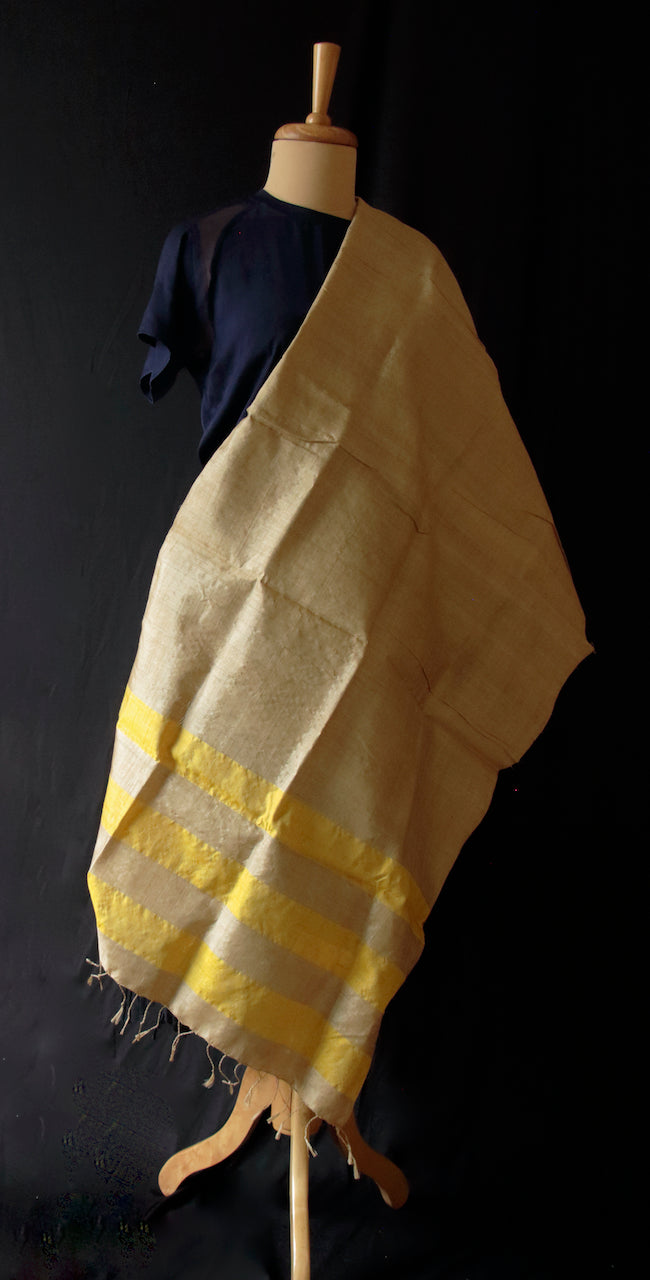 Golden Muga Silk Scarf / Stole with yellow stripe / handwoven from Assam