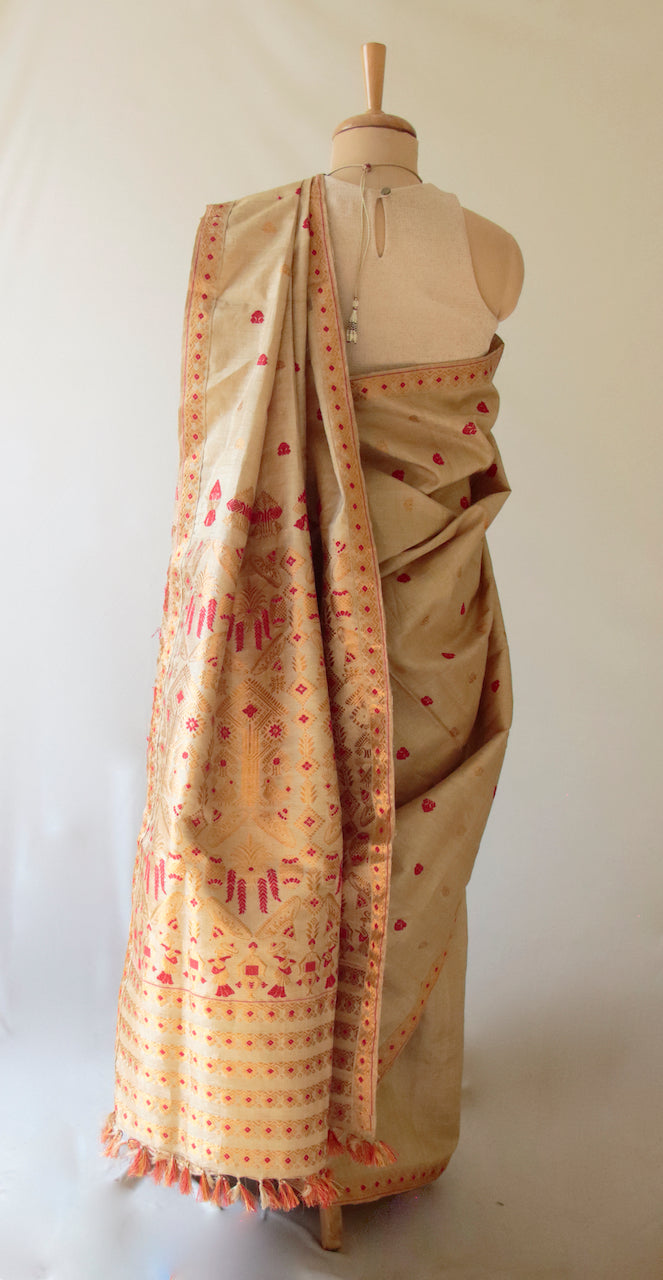 Handloom Traditional Design Muga Silk Saree from Assam